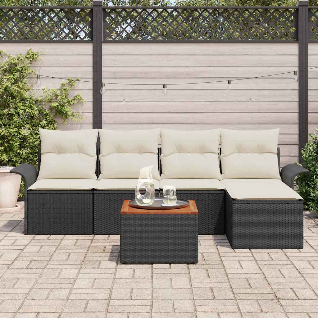 Garten-Sofa-Set mit Kissen mit Speicher 6 pcs Schwarz und Creme
